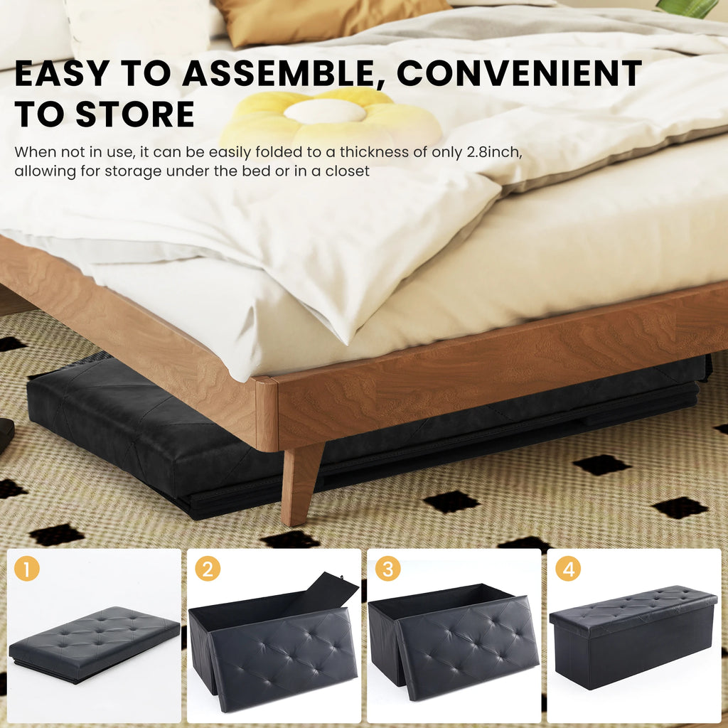 Leather Folding Ottoman Storage Footstool