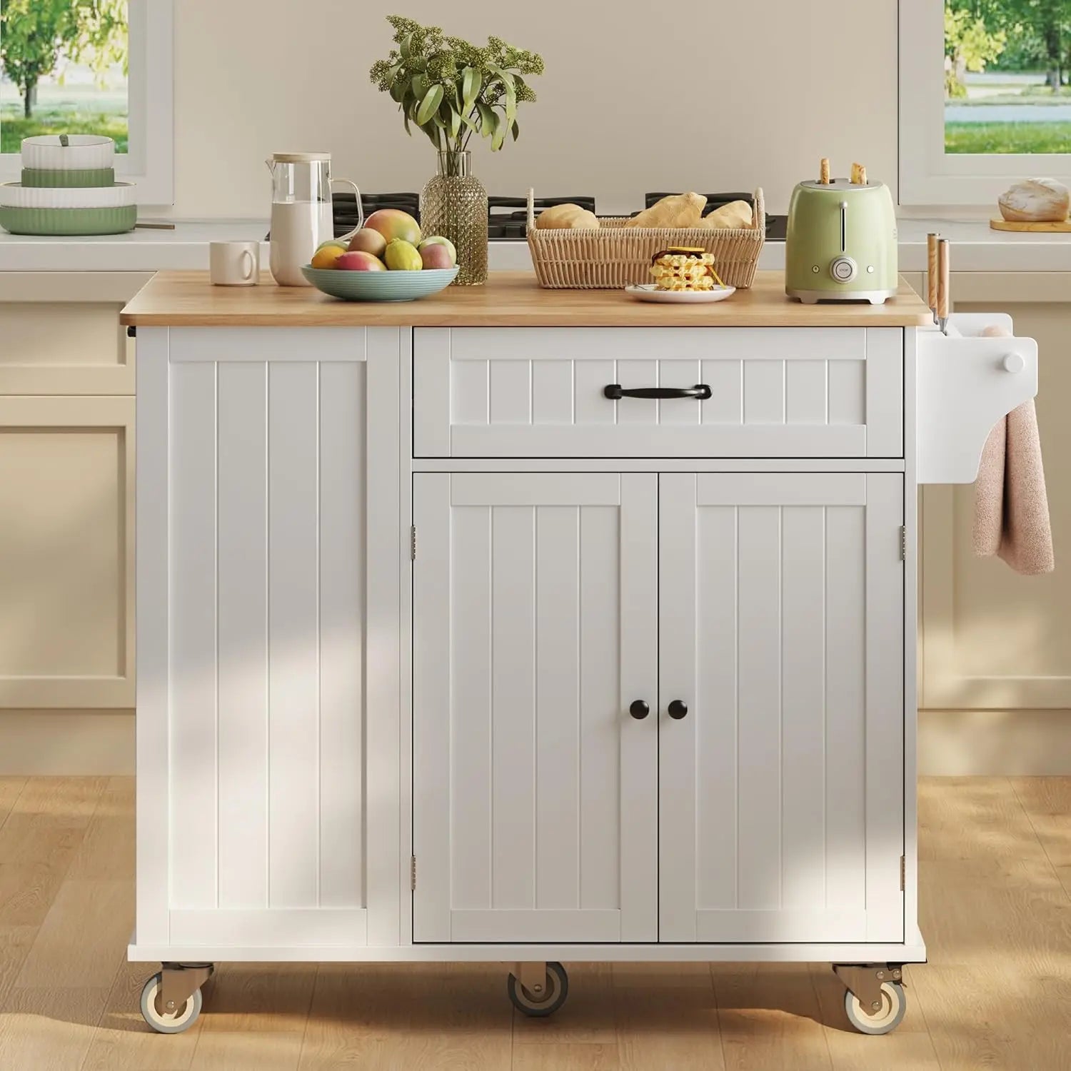 Kitchen Island with Storage and Trash Can Bin