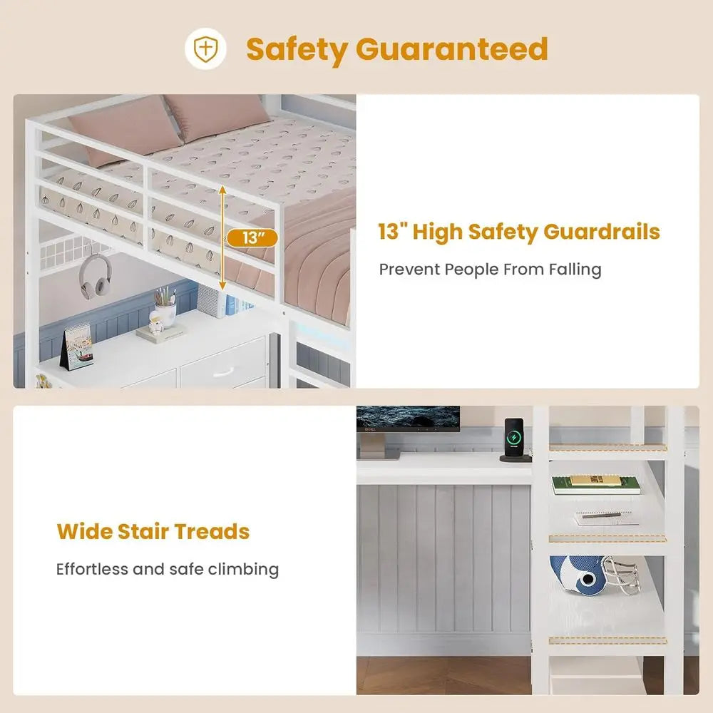 Loft Bed Full Size with U-Shaped Desk