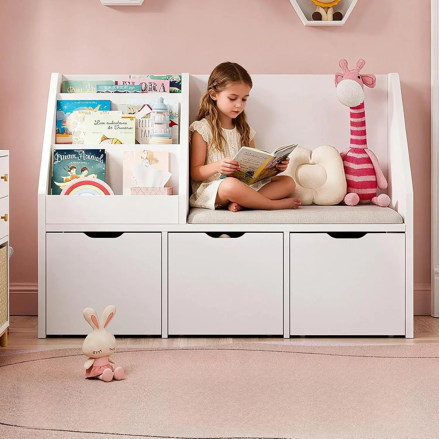 Children's Reading Nook with Bench and Toy Storage