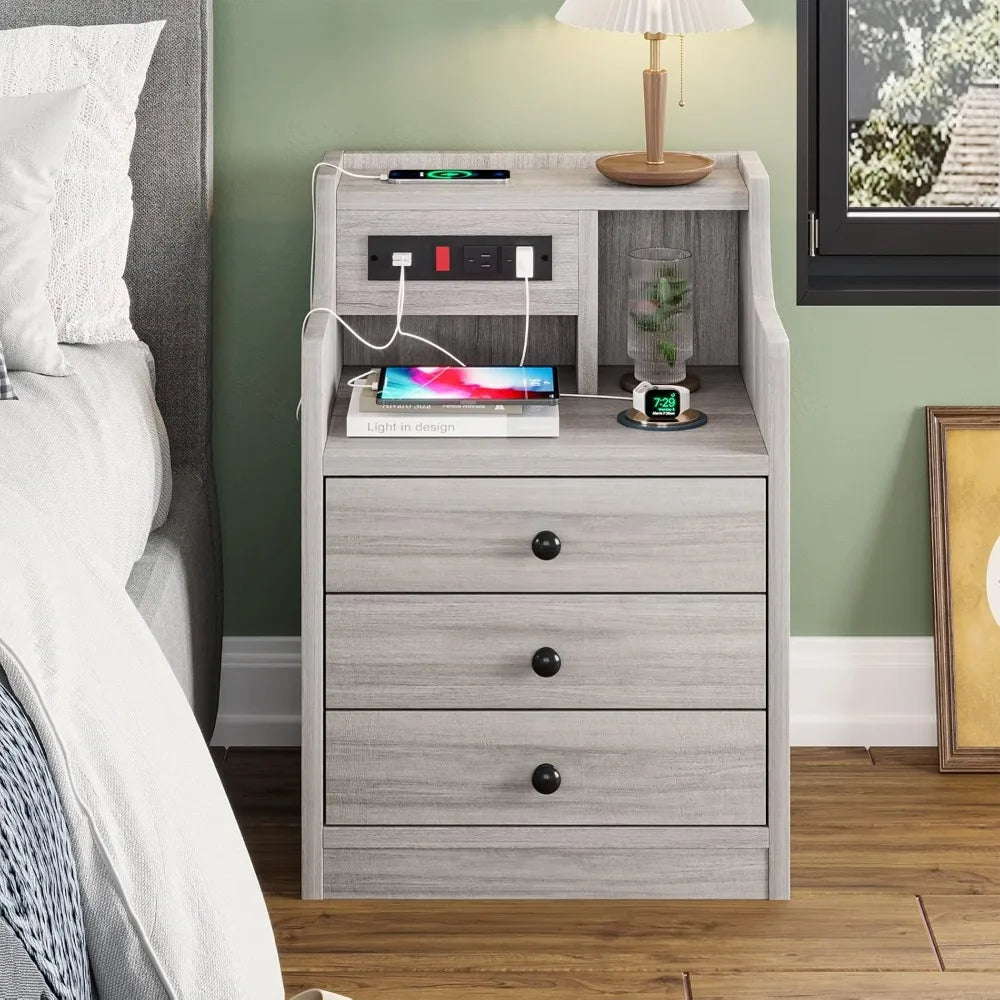 Modern Nightstand with Charging Station