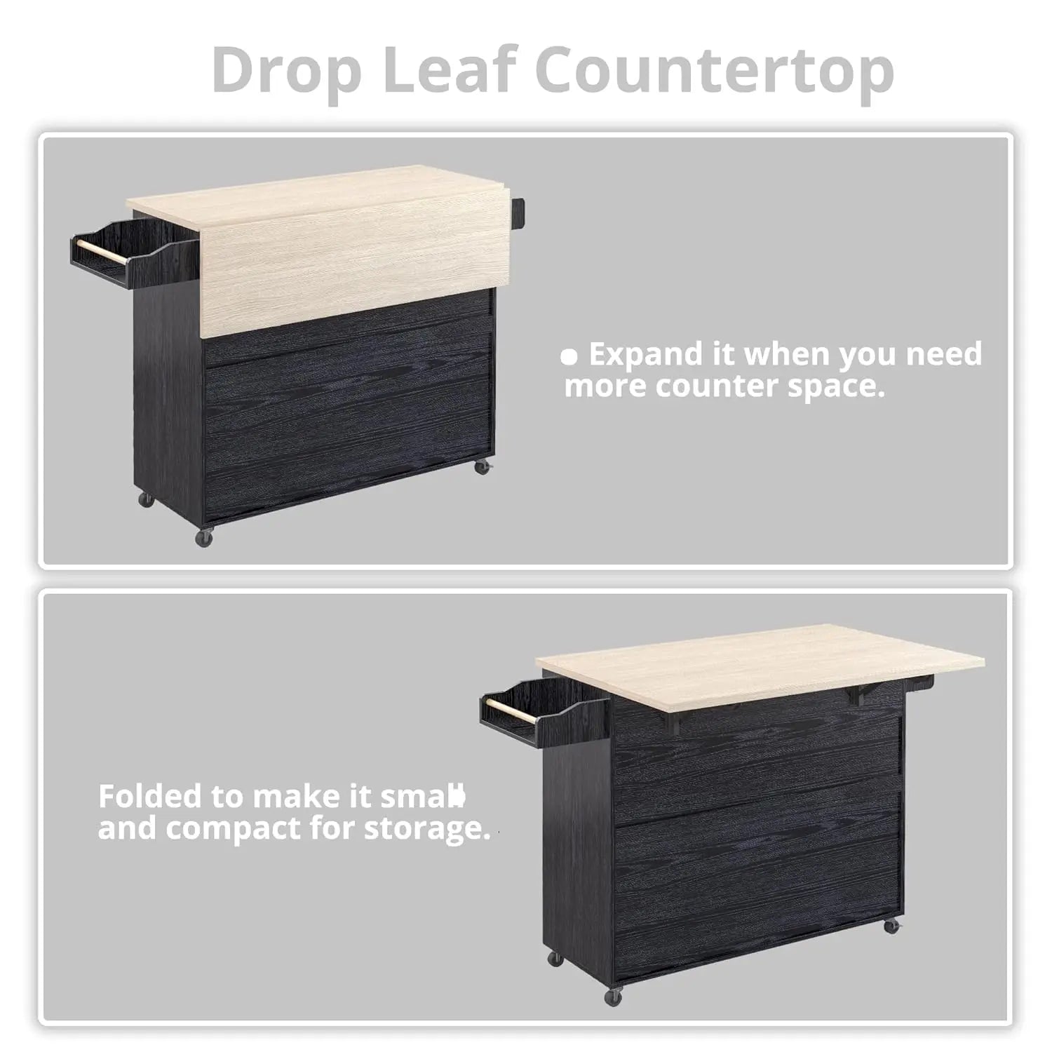 Rolling Kitchen Island Cart with Drop-Leaf