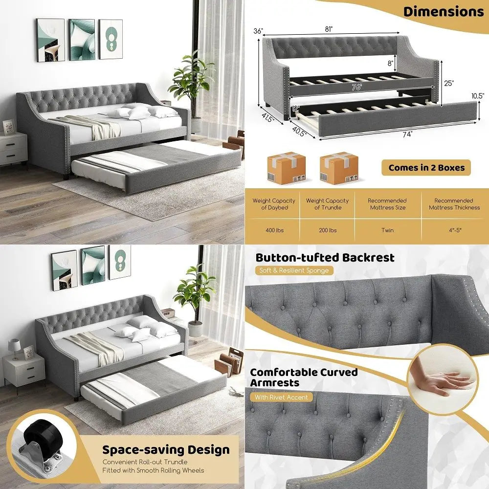 Upholstered Twin Daybed with Trundle
