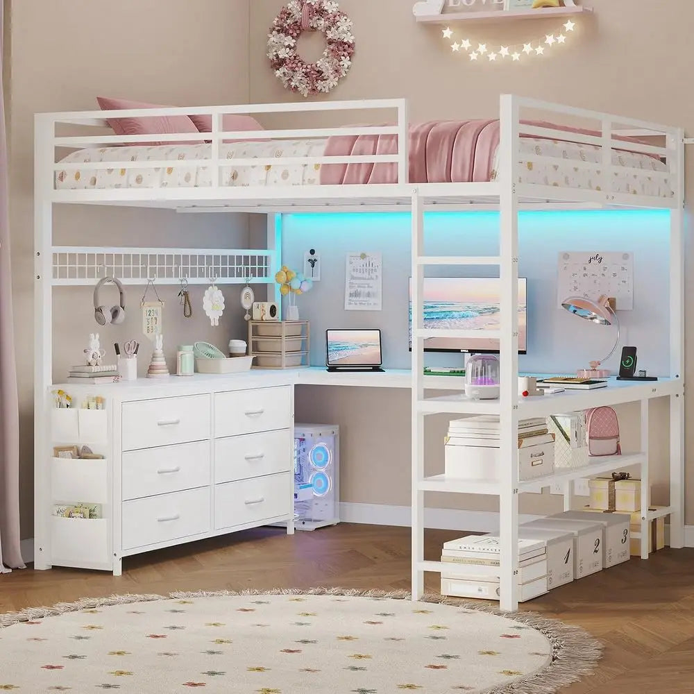 Loft Bed Full Size with U-Shaped Desk