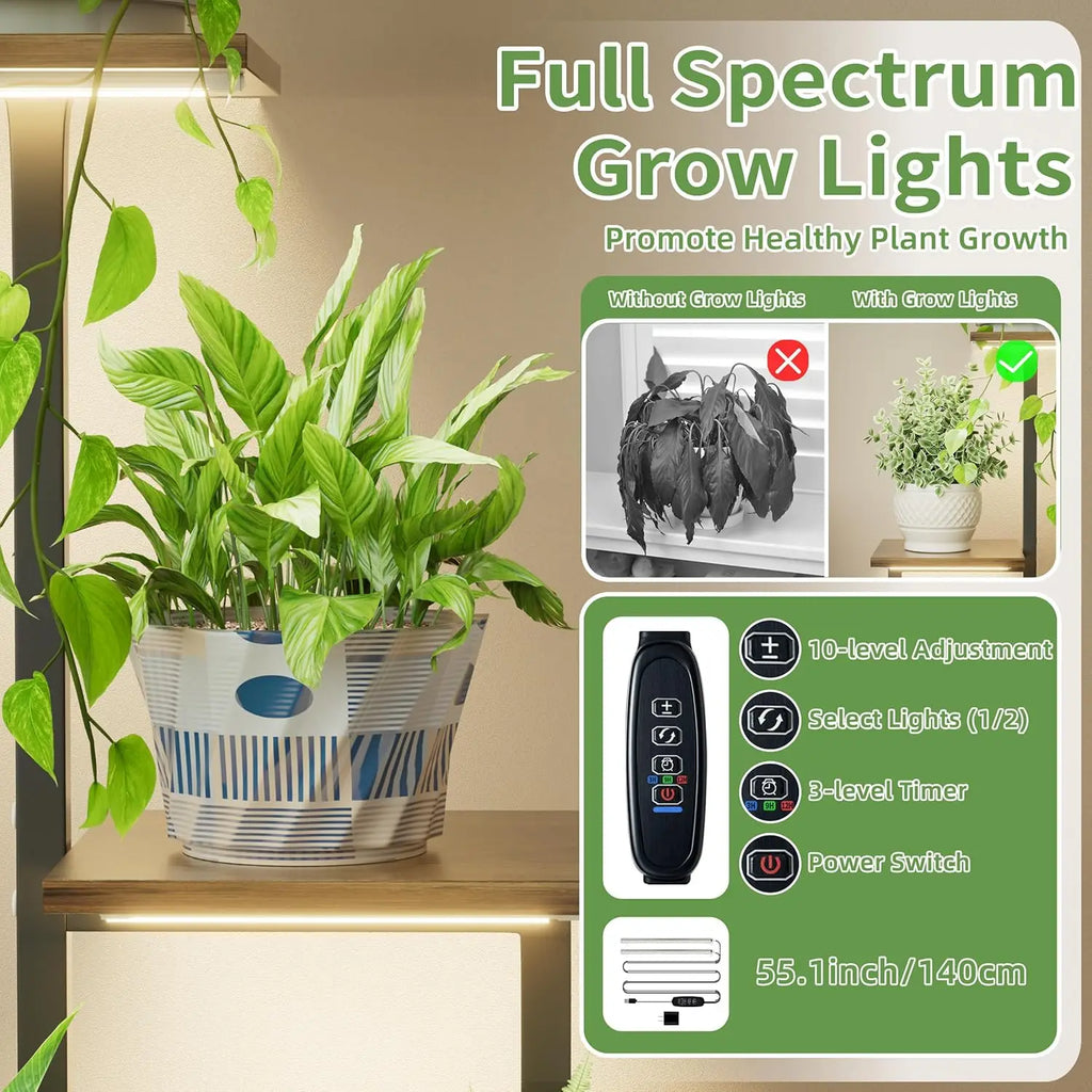 (2 Pack) 5 Tier Plant Stand with Grow Light