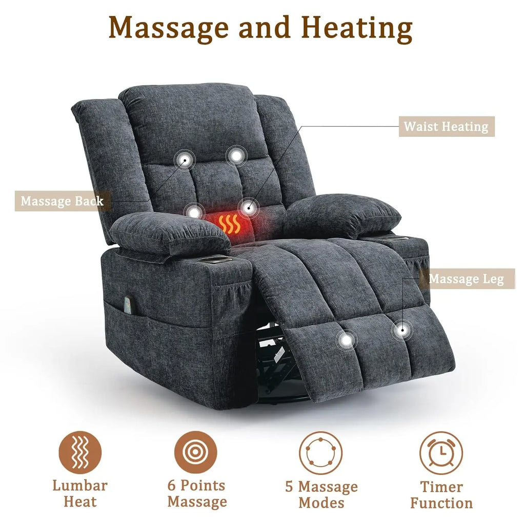 Swivel Rocker Recliner with Massage and Heating