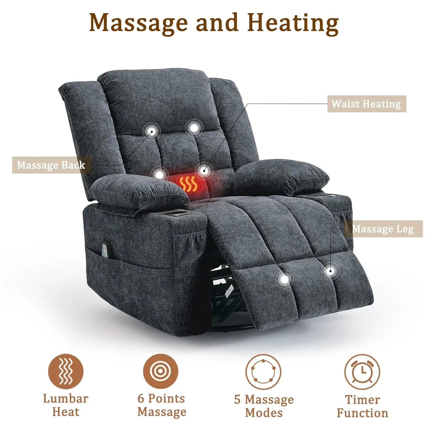 Swivel Rocker Recliner with Massage and Heating