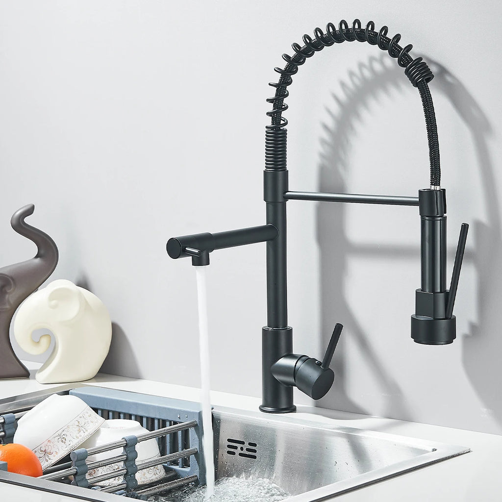 Pull Down Kitchen Faucet with Dual Spout