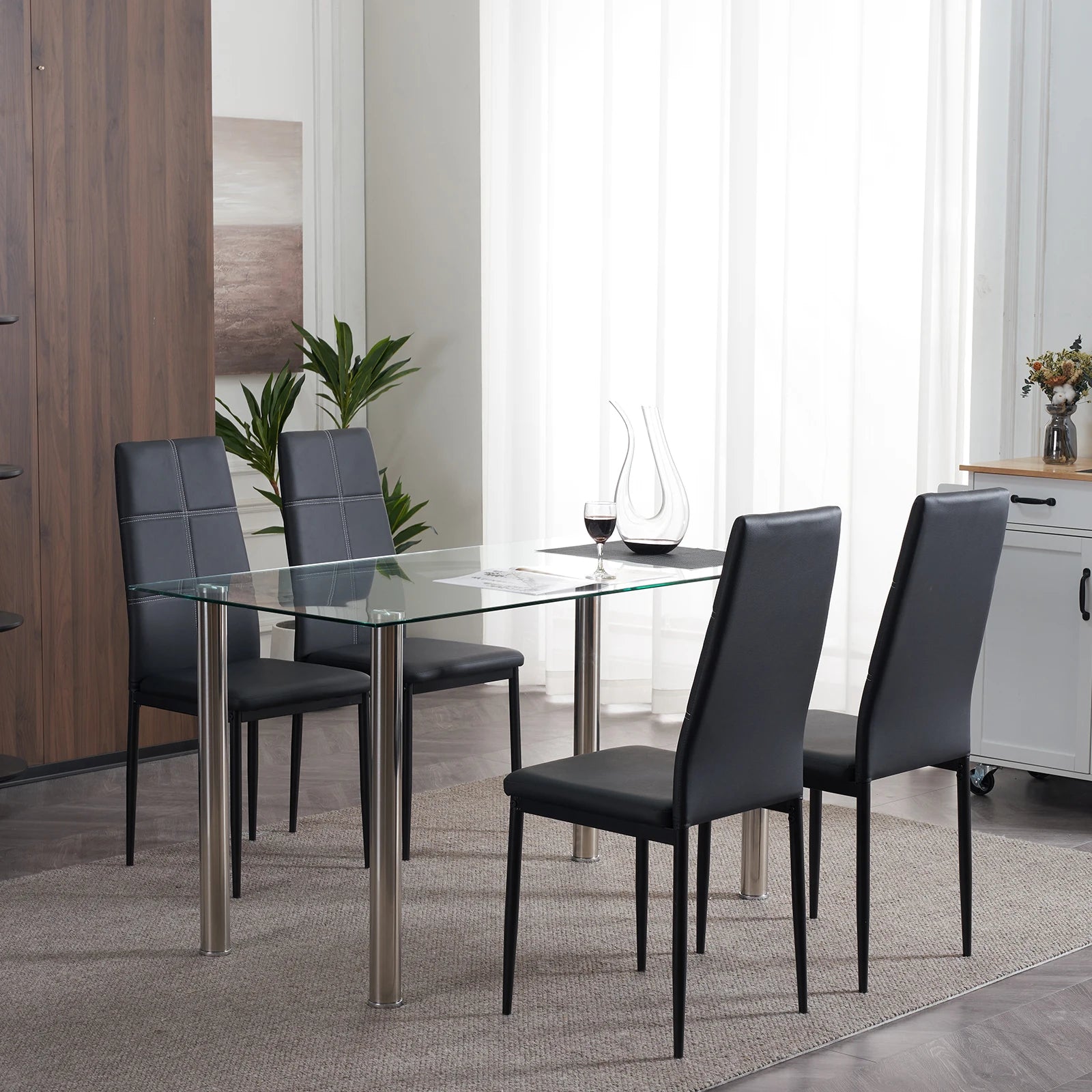 Black High Back Dining Chairs (Set of 4)