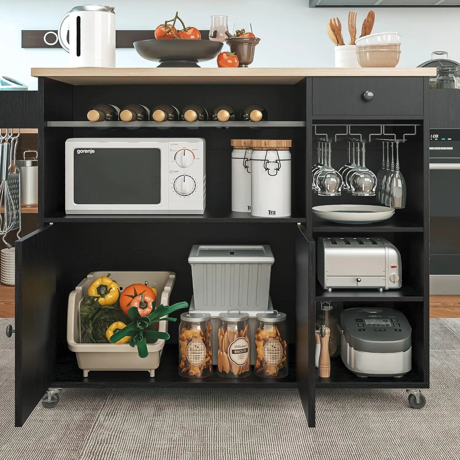 Rolling Kitchen Island Cart with Drop-Leaf