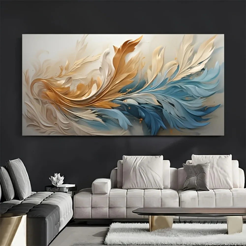 Modern abstract gold feather canvas art