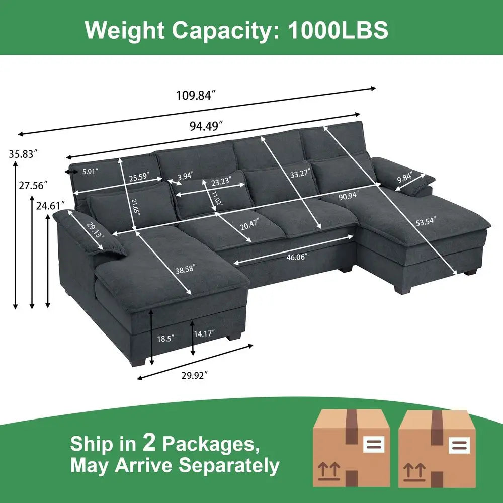 U Shaped Sectional Sofa with Double Chaise