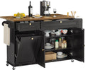 60" Mobile Rolling Kitchen Islands with Drop Leaf