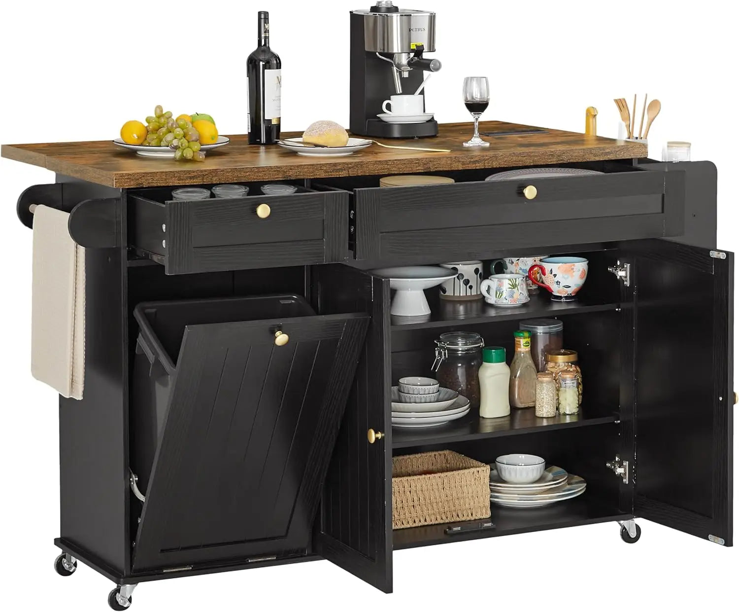 60" Mobile Rolling Kitchen Islands with Drop Leaf