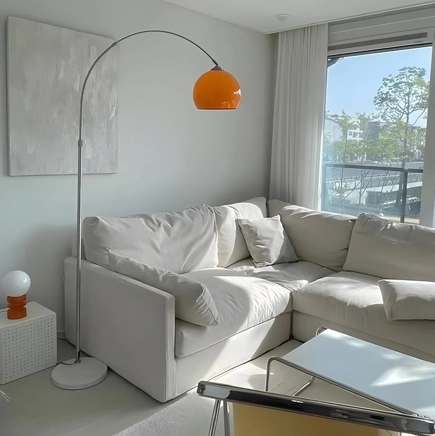 Nordic Floor Lamp with Orange Acrylic Shade