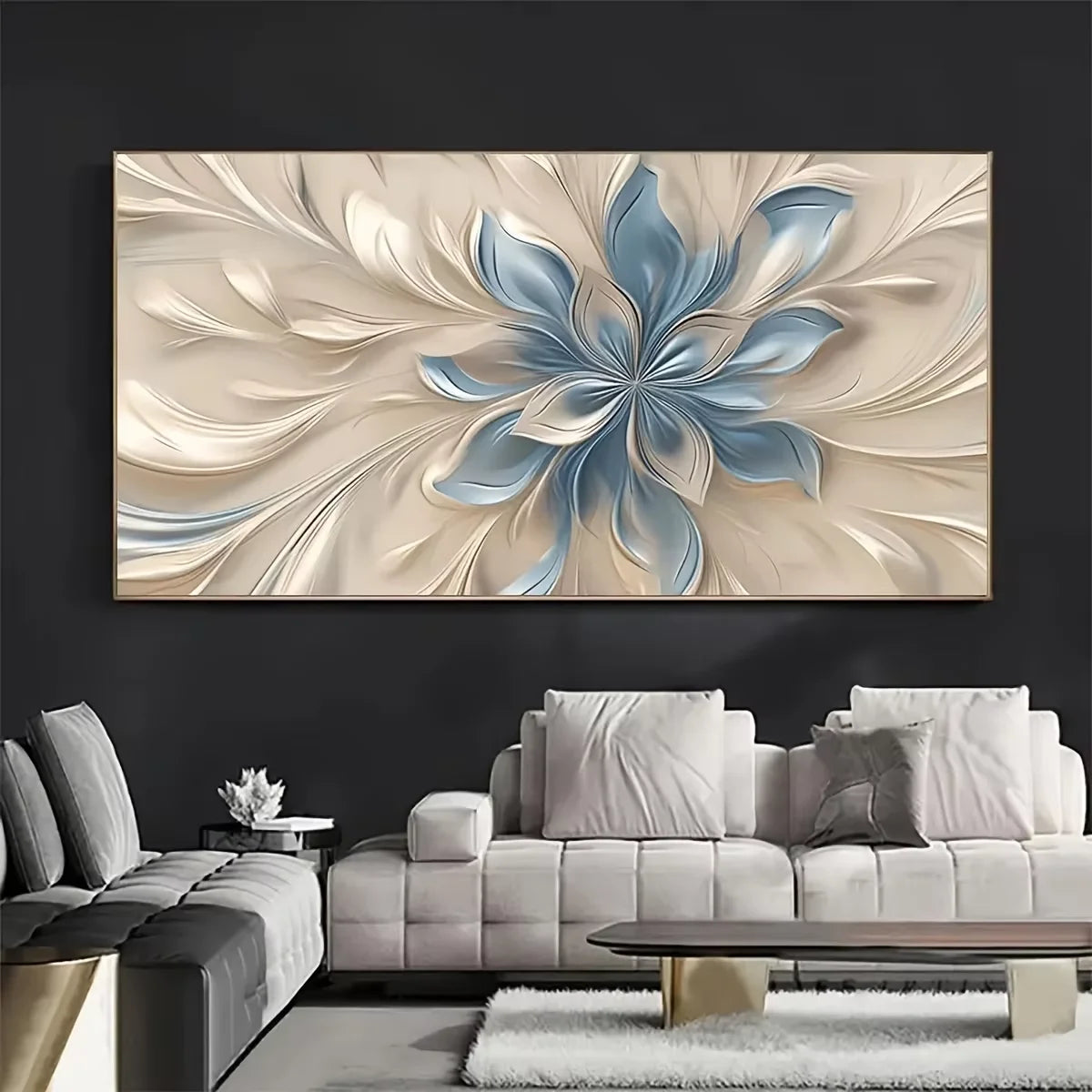 Large Blue and White Floral Canvas Art