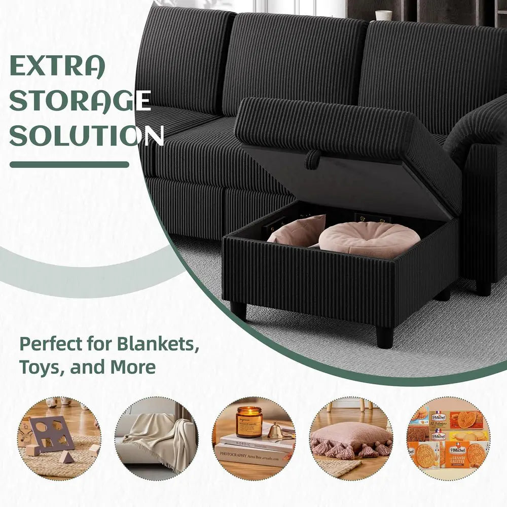 Convertible Sectional Couch Sofa with Storage Ottoman