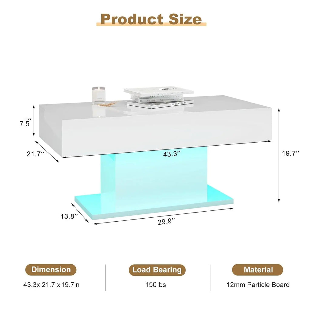 Rectangular LED Coffee Table, 16 Colors Lights, Modern Wood, Living Room Dining Reception, Customized