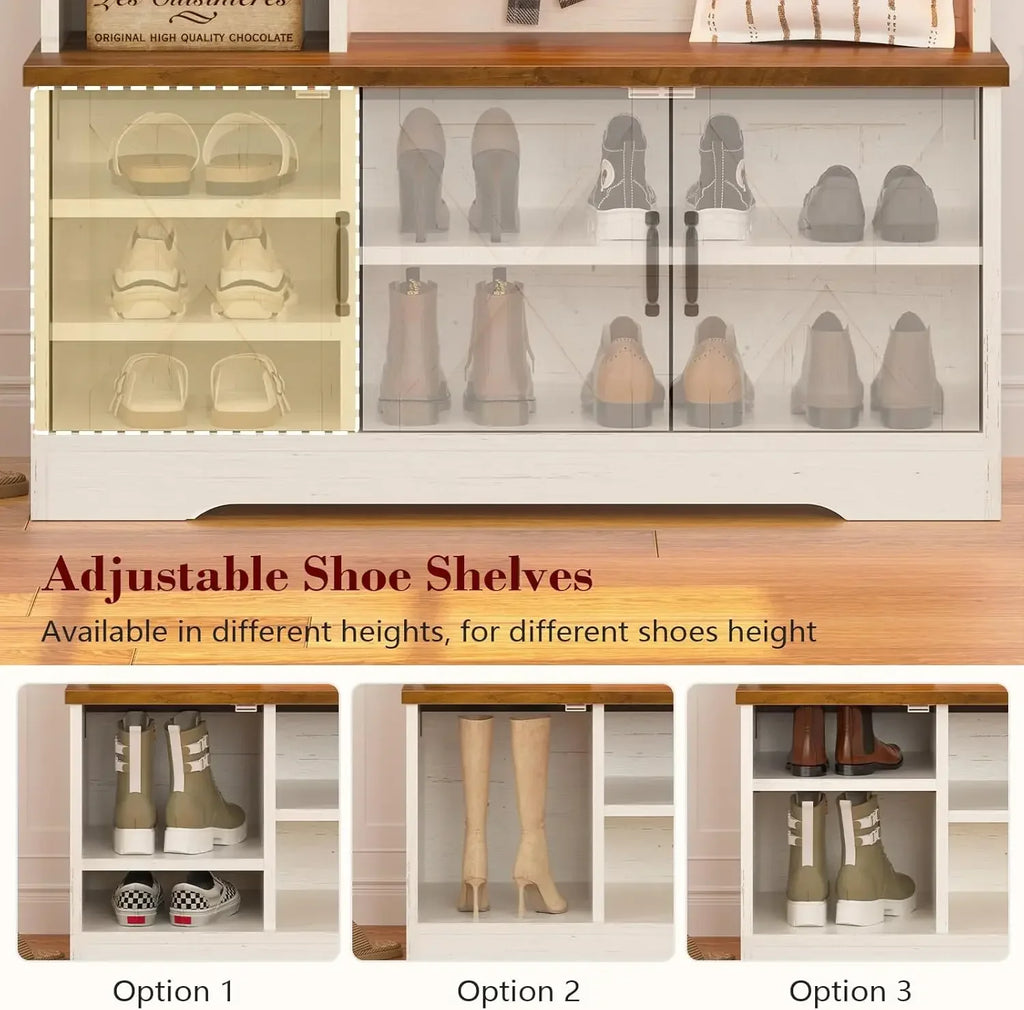 Farmhouse Hall Tree with Bench and Shoe Storage