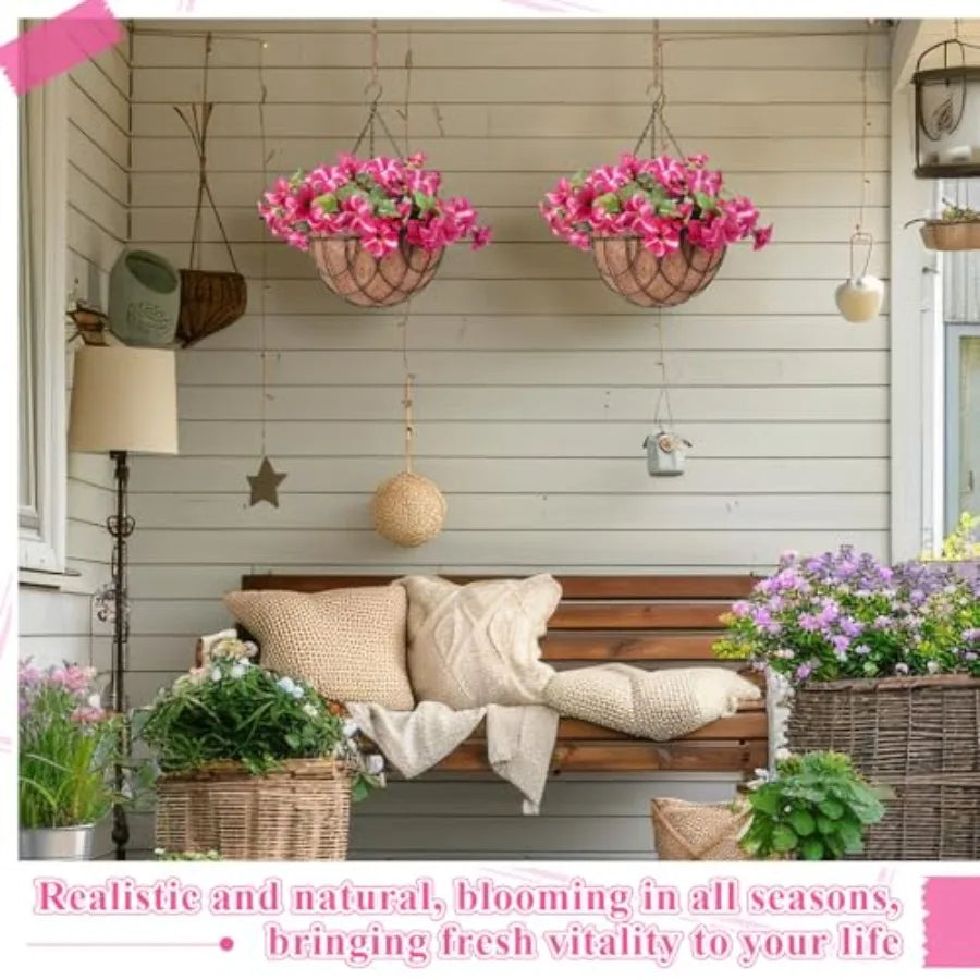 Artificial Hanging Flowers in Basket for Spring Summer - 2 pack