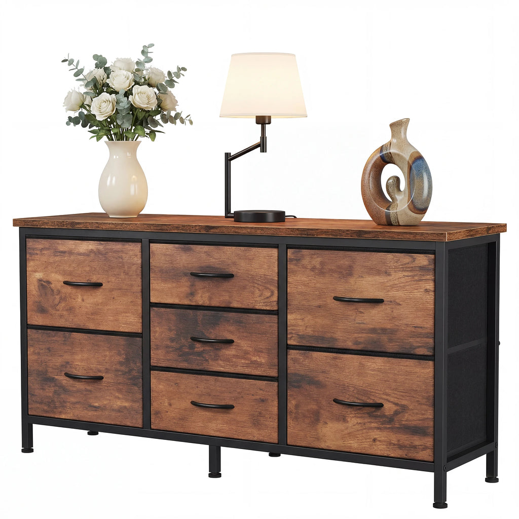 Wood Media/TV Stand with 7 Drawers (32-55 inch TVs)