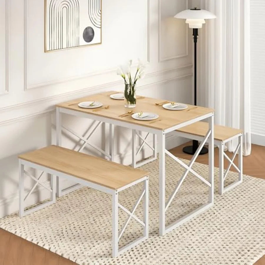 Steel Frame Wood-Grain Dinette Set for Breakfast Nook