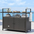 Large Kitchen Wicker Island Rolling Cart & Patio Bar Table