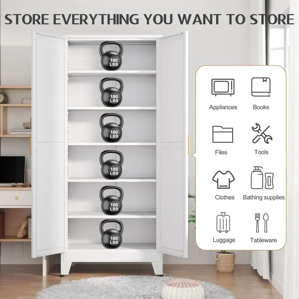 75.2-Inch Tall White Metal Kitchen Cabinet
