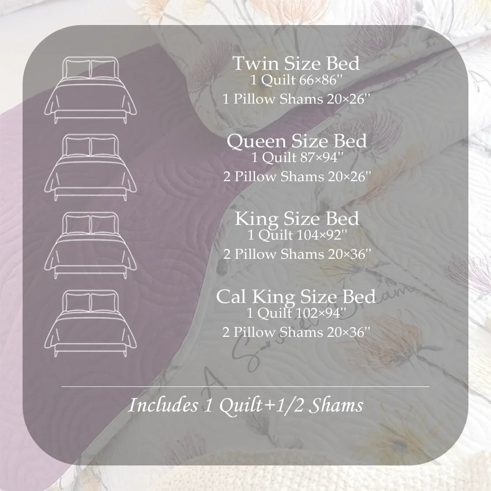 Reversible Floral Printed Quilted Bedspread Set (3 pcs)