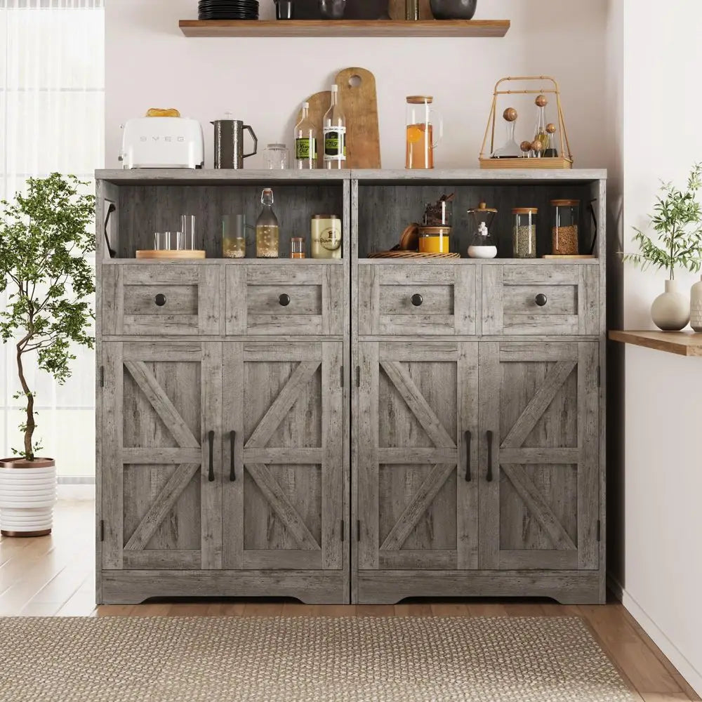 Set of 2 Farmhouse Storage Cabinet with Drawers