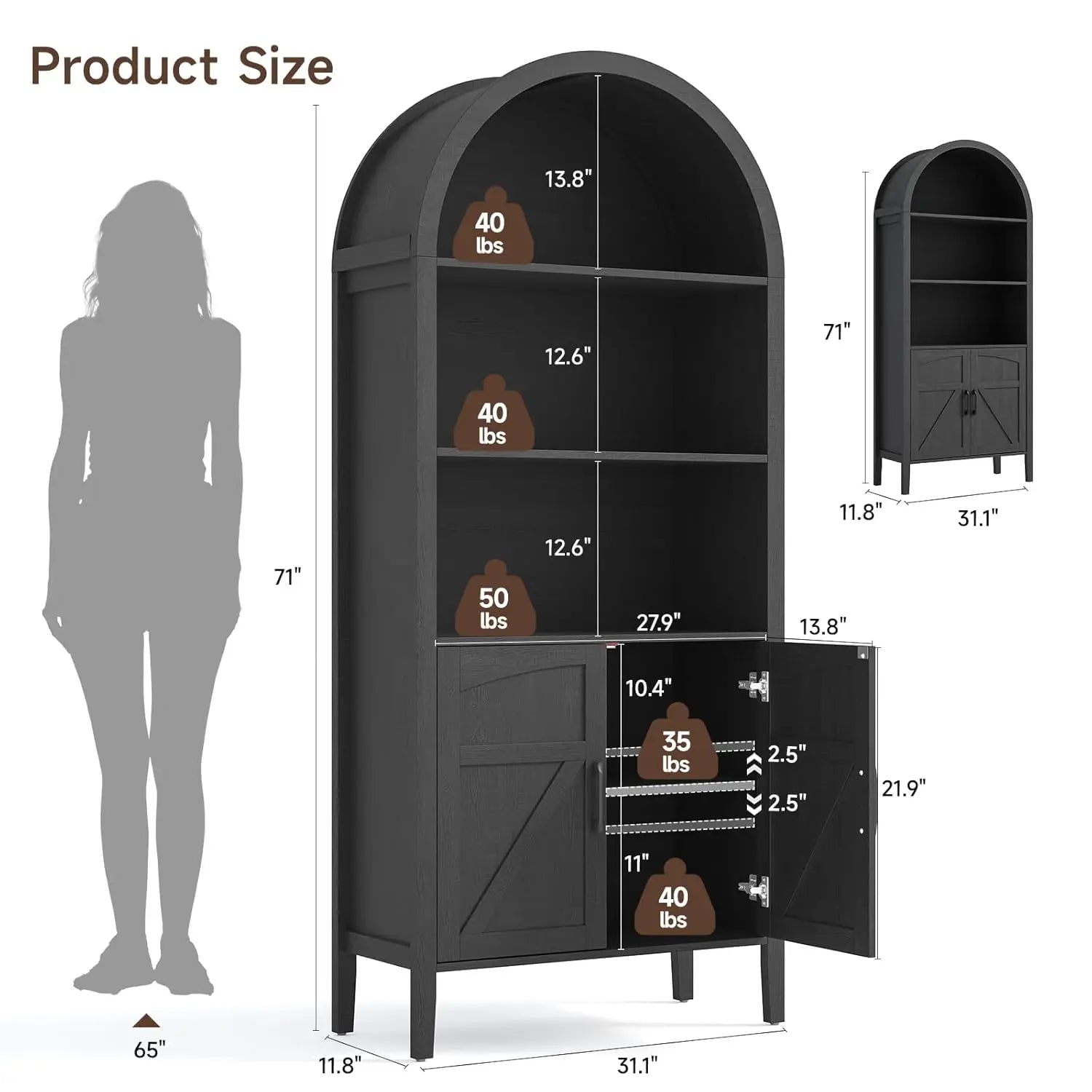 Farmhouse Arched 5-Tier Bookshelf