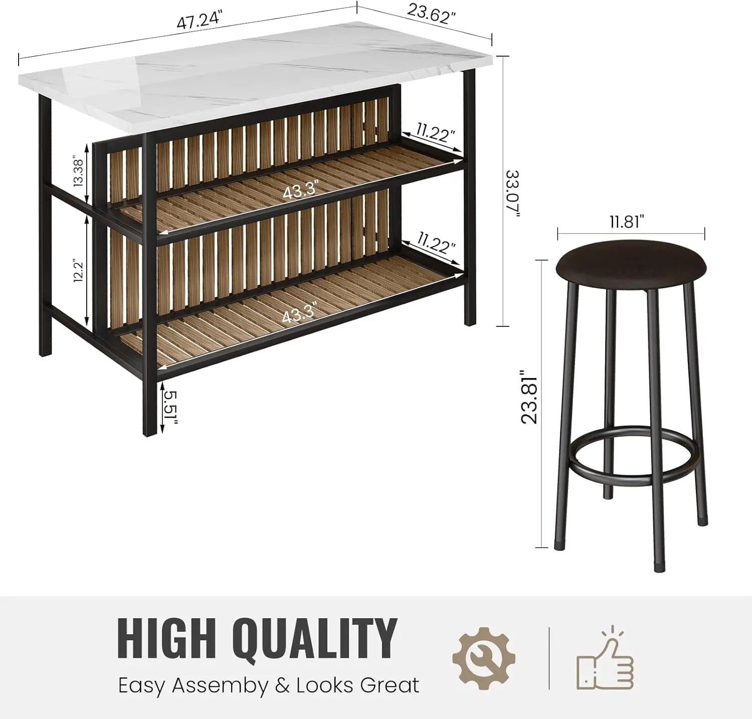 Kitchen Island with Seating & Storage Shelf