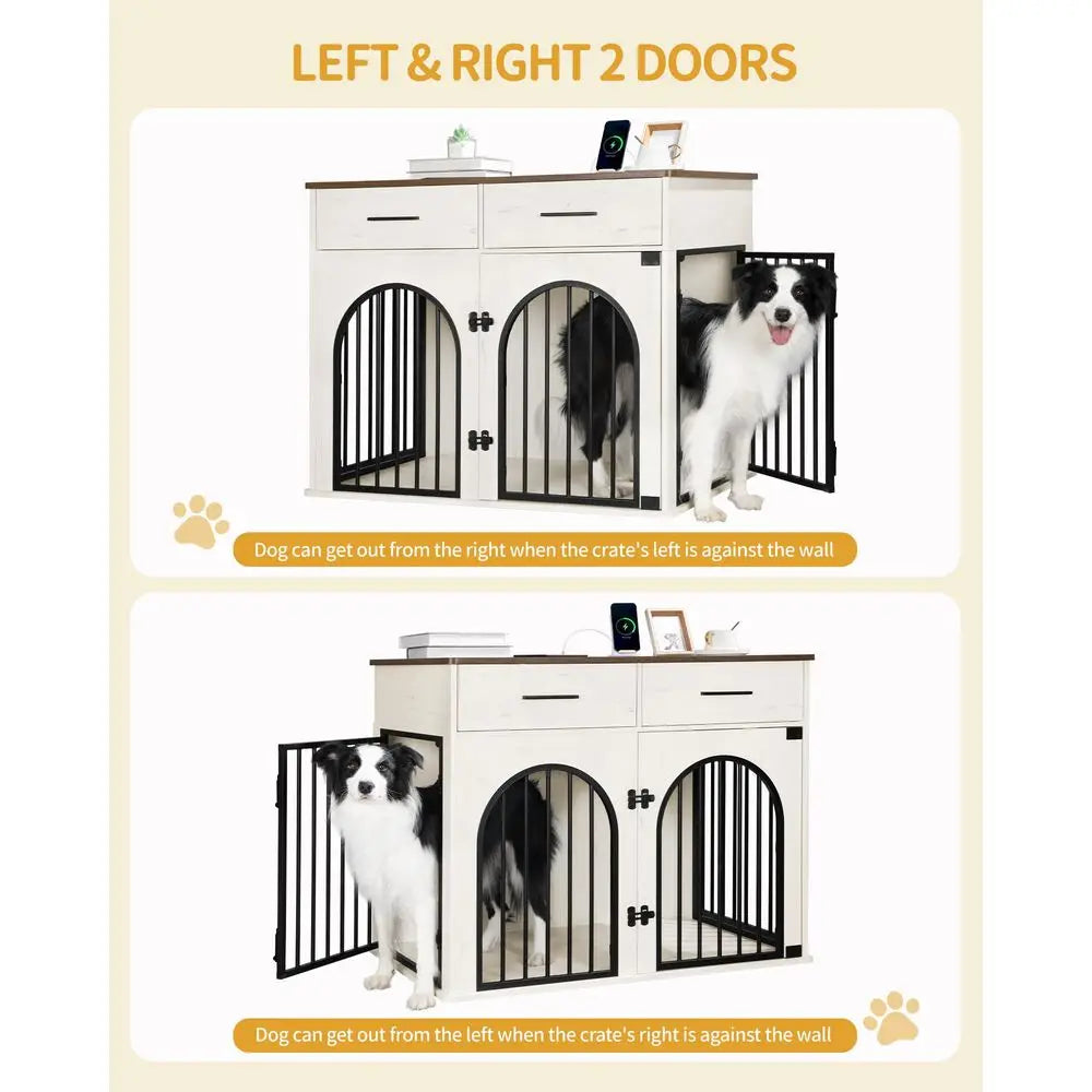 Large Dog Crate Furniture with 2 Storage Drawers
