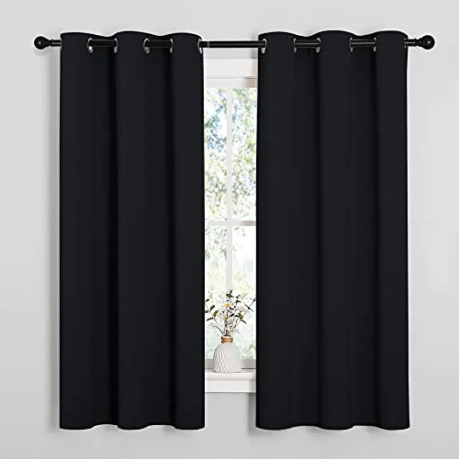 Pitch Black Solid Thermal Insulated Blackout Curtains (2 Panels)