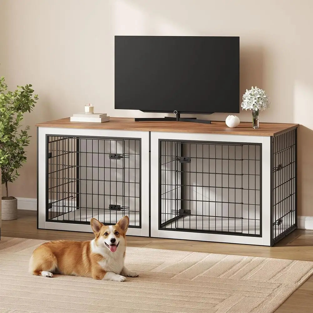 63" Dog Crate Furniture or 2 Dogs with Divider