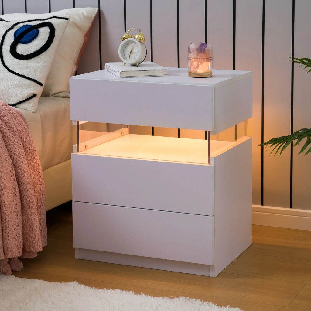Bedside Tables (Set of 2) with LED Lighting