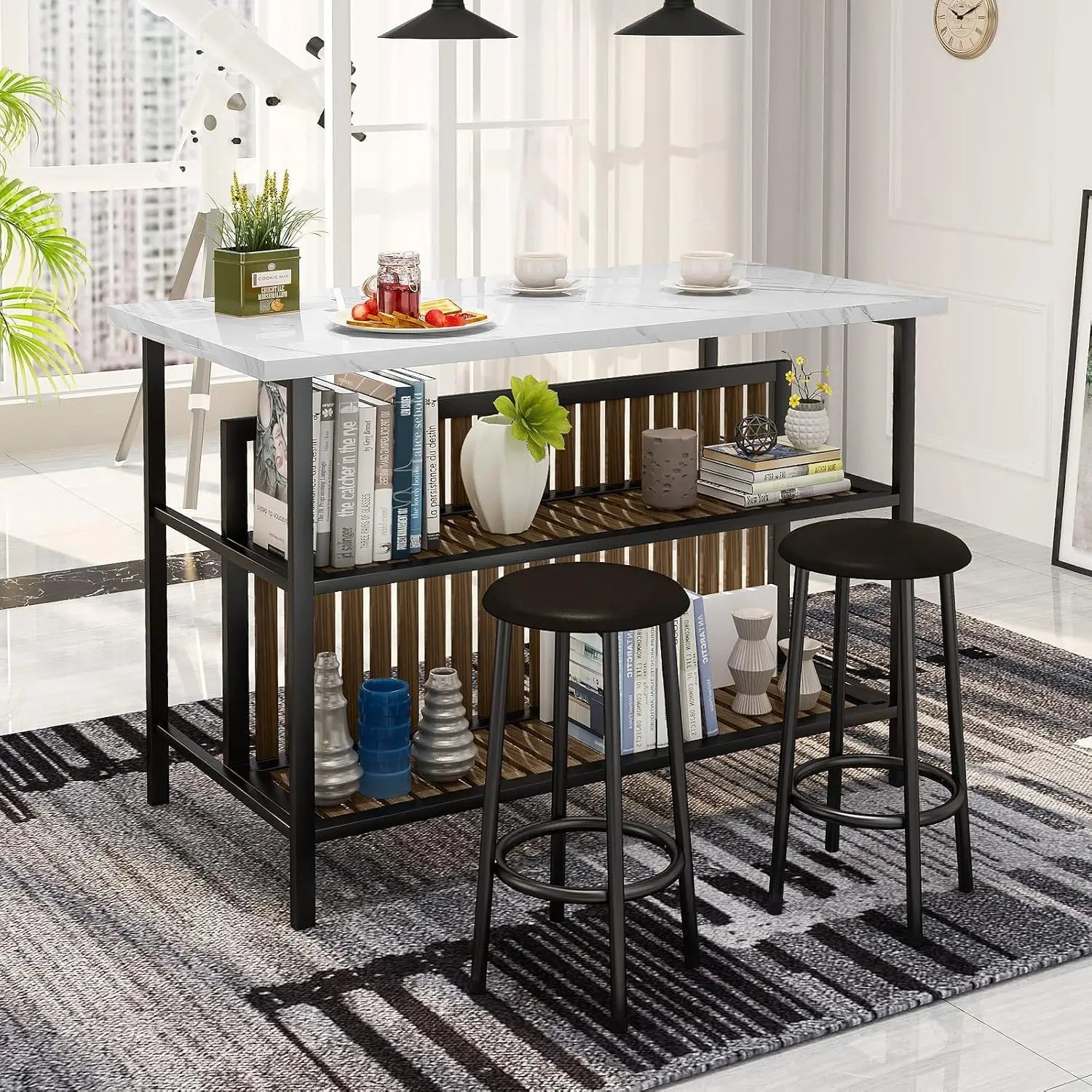Kitchen Island with Seating & Storage Shelf
