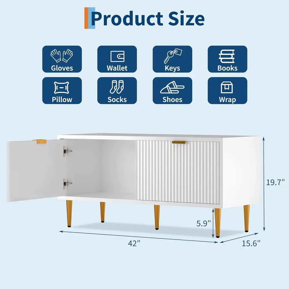 White Wooden Entryway Shoe Storage Bench