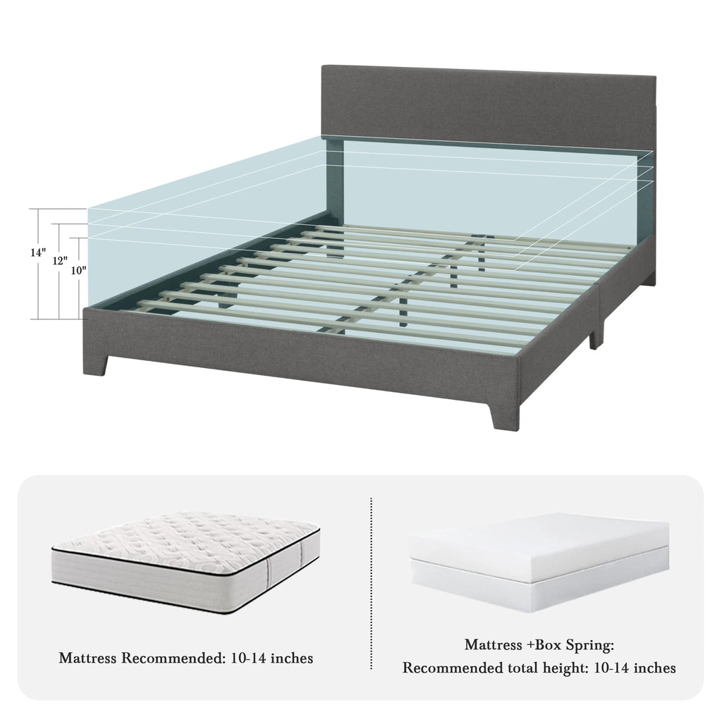 Full/Queen/King Upholstered Bed Frame with Adjustable Linen Headboard