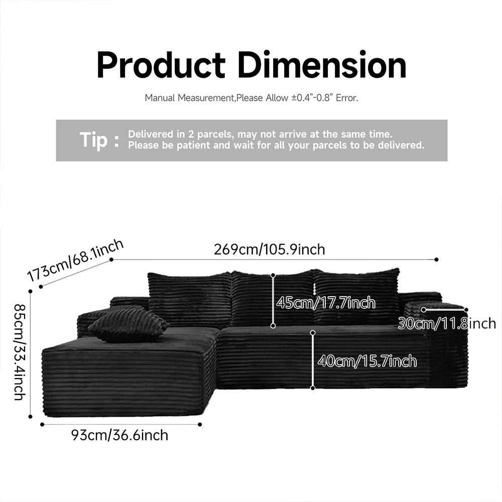 96" Boneless Modular L-Shaped Sectional Sofa