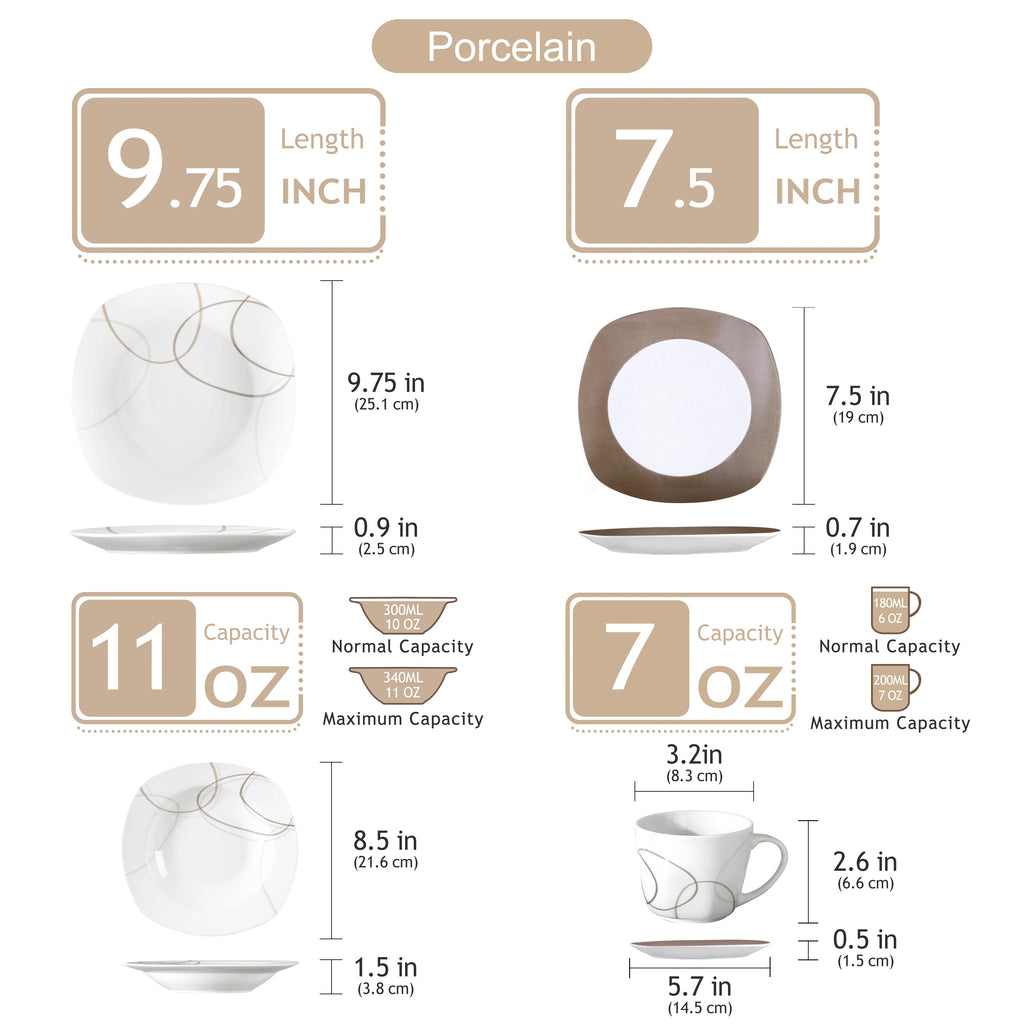 30-Piece Porcelain Ceramic Kitchen Dinner Plate Set