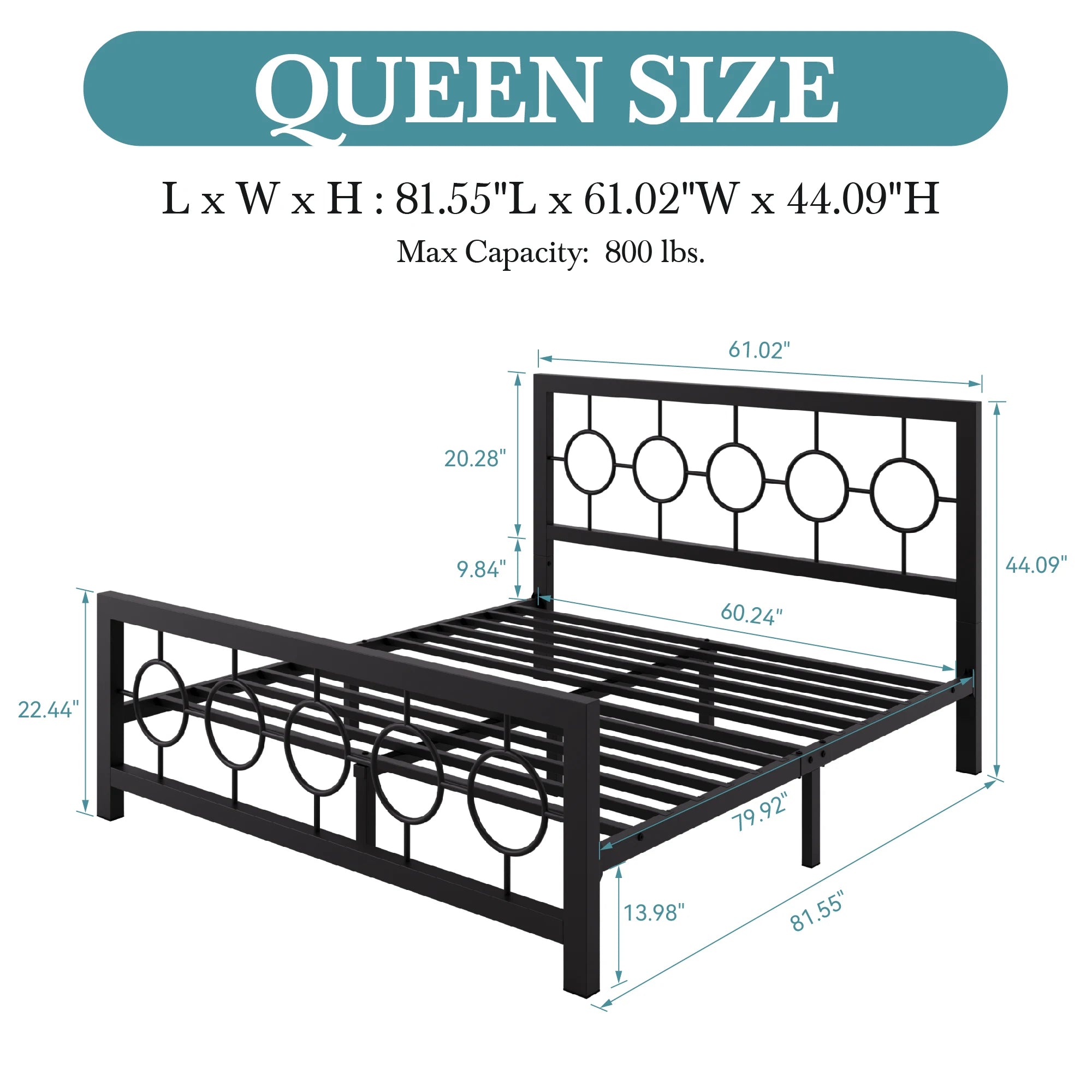 Metal Platform Bed Frame with Vintage Circular Design Headboard