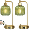 Industrial Green Glass Table Lamp (Set of 2)