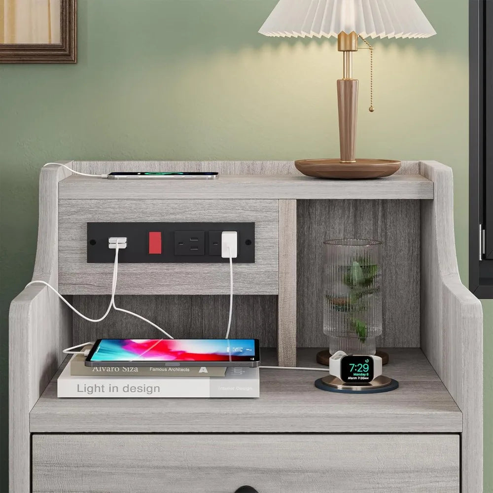 Modern Nightstand with Charging Station