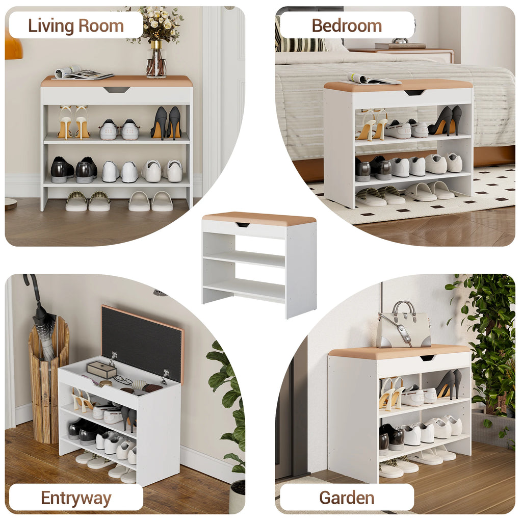 3-Tier Entryway Shoe Bench with Cushioned Seat