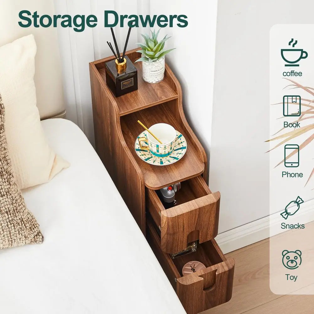 Slim Wood Nightstands (Set of 2)