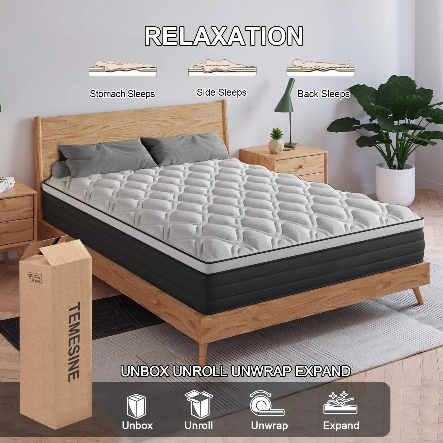 12"-14" Gel Memory Foam Hybrid Pocket Spring Mattress Twin Full King Queen Bed Mattress In A Box