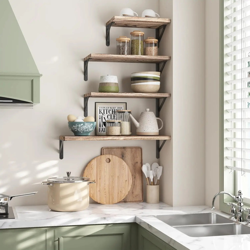 Farmhouse Floating Shelves for Wall Mounted Storage, 4 Different Sizes