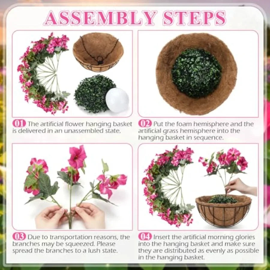 Artificial Hanging Flowers in Basket for Spring Summer - 2 pack