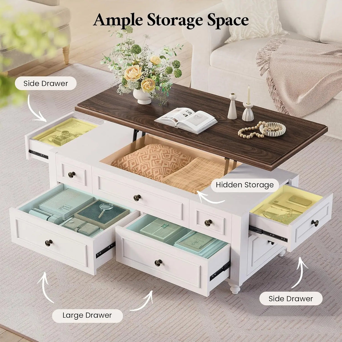 Farmhouse Lift Top Coffee Table with Large Hidden Storage